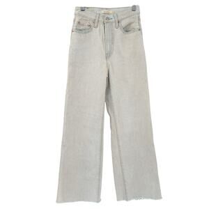 Levis‎ Womens Dyed Raw Hem High Rise Ribcage Wide Leg Jeans Size 24 Light Wash